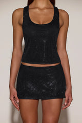 Embellished Mid-Rise A-Line Mini Skirt in Black