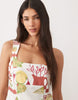 Square Neck Structured Cotton Mini Sundress In Mixed Strawberry Print