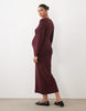 Maternity Knitted Structured Scoop Neck Maxi Dress In Burgundy