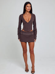 Lucy's KESSIA TOP BROWN PINSTRIPE