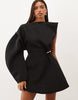 Gold Hardware Structured Mini Dress In One Shoulder In Black Scuba-Style Fabric
