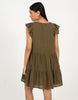 Brave Soul Frill Sleeve V-Neck Tiered Mini Dress In Khaki