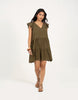 Brave Soul Frill Sleeve V-Neck Tiered Mini Dress In Khaki