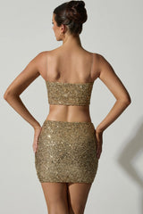Embellished Mid-Rise Mini Skirt in Gold