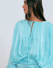 Lioness Exclusive Elements High Sheen Chiffon Drape Detail Balloon Sleeve Tie Waist Mini Dress In Aqua