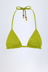Charm-Detail Triangle Bikini Top in Olive Green