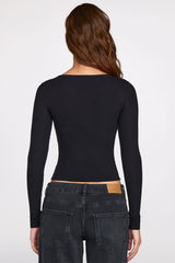 Ribbed Modal Ruched Long-Sleeve Top in Black