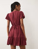 New Look Lace Trim Flutter Sleeve Mini Dress In Burgundy