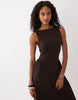 Boat Neck Waist Detail Midi Dress In Chocolate