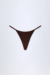 Charm-Detail Thong Bikini Bottoms in Dark Chocolate