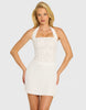 Oh Polly Chiffon Halter Neck Embellished Lace Corset Mini Dress In White