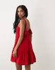 Miss Selfridge Tie Shoulder Tiered Smock Mini Dress In Red