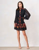 Hope & Ivy The Kristin Petite Blouson Sleeve High Neck Shirt Dress With Front Button In Black Orange Multi