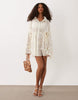 Sndys Shirred Tie Sleeve Chinch Waist Detail Mini Dress In Cream