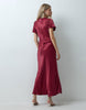 Reclaimed Vintage Satin Maxi Tea Dress With Lace Trim In Burgundy