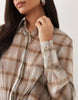 Aria Cove Sheen Chiffon Ruffle Skirt Shirt Dress In Muted Check