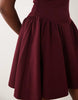 Kaiia Exclusive High Neck Short Sleeve Fit And Flare Basque Dropped Waist Detail Mini Dress In Burgundy