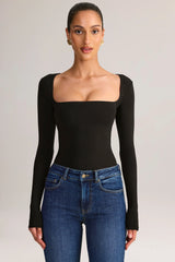 Modal Square-Neck Long-Sleeve Top in Black