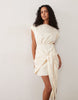 Pretty Lavish Hattie Jacquard Cap Sleeveless Fringe Tie Detail Mini Dress In Cream