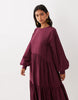 Crew Neck Smock Maxi Dress In Techy Fabric In Burgundy