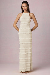 Ruffled Backless Halterneck Maxi Dress in Ivory