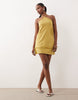 Fit And Flare Crochet Patch Halter Mini Dress In Khaki