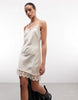 Monki Lace Detail Satin Slip Mini Dress In Off White