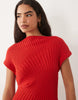 Knitted Cinched Pleated Mini Dress In Red