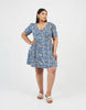 Brave Soul Curve Floral Puff Sleeve V-Neck Mini Dress In Blue
