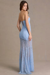 Premium Embellished Lace Corset Gown in Sky Blue