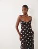 Mix Polka Dot Scarf Detail Midi Dress Blue And Brown