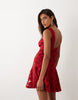 Lace Mini Dress With Flippy Hem In Red