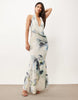 Printed Halter Maxi Dress With Draped Sash Detail In Blue Floral