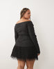 Asos Luxe Curve Structured Long Sleeve Mini Dress With Faux Feather Skirt In Black