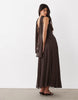 4Th & Reckless Scarf Detail Cami Chiffon Maxi Dress In Chocolate And Blue Polka Dot