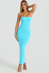 Modal Bandeau Bodycon Maxi Dress in Aqua Blue