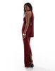Mesh Twist Bust Detail Halter Maxi Dress With Tie Back Neck In Wine