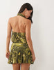 Printed Abstract Mesh One Shoulder Scarf Detail  Blouson Mini Dress In Multi