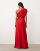 Tfnc Petite Chiffon One Shoulder Draped Thigh Split Maxi Dress In Red