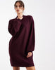 Vero Moda Knitted Funnel Neck Mini Dress In Burgundy