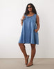 Curve Denim Frill Detail Mini Dress With Pockets In Mid Blue