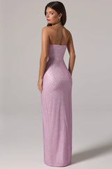 Embellished Bandeau Cowl-Waist Maxi Dress in Pink
