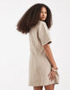 Vero Moda Button Front Fit And Flare Denim Mini Dress In Beige Wash