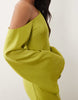 Tall Fallen Shoulder Long Sleeve Column Maxi Dress In Light Olive