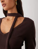 Kaiia Exclusive Knitted Scarf Detail Flare Sleeve Mini Dress In Chocolate