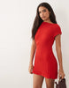 Knitted Cinched Pleated Mini Dress In Red