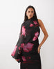 One Sleeve Blouson Overlay Bias Cut Maxi Dress In Pink Floral
