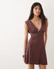 Miss Selfridge V-Neck Picot Trim Mini Dress In Polka Dot Print