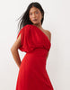 Tfnc Petite Chiffon One Shoulder Draped Thigh Split Maxi Dress In Red