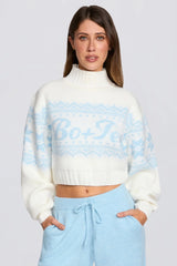 Jacquard-Knit Cropped Jumper in Ivory